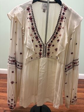Knox Rose Cream Blouse with Burgundy Floral Embroidery